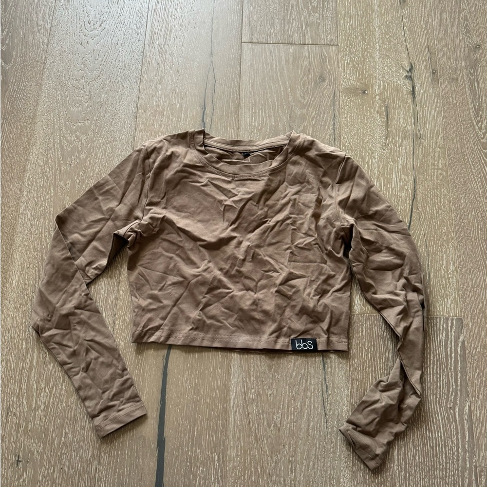 Women's Brown Long Sleeve Crop Top
